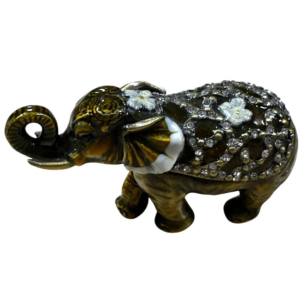 Ornate Jeweled Enamel Elephant Miniature Trinket Box Excellent Condition